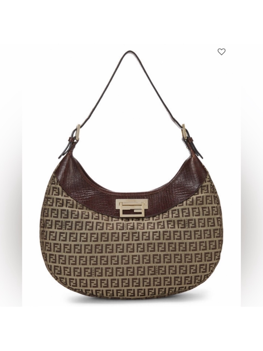 Fendi Zucchino Brown Logo Jacquard Hobo with Leather Trim